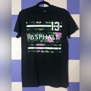 NWT Asphalt Green and Pink Botanical Graphic Black Tee - Size S
